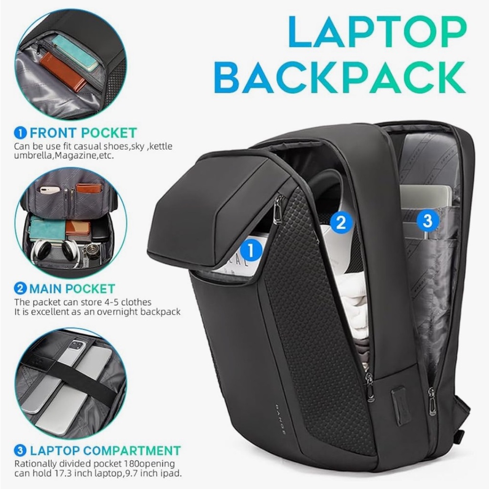 BANGE Business Smart Waterproof 17.3 inch laptop backpack